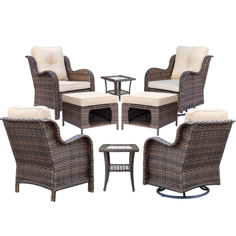 Brown Wicker Outdoor Patio Furniture Seating Sets with Beige Cushions