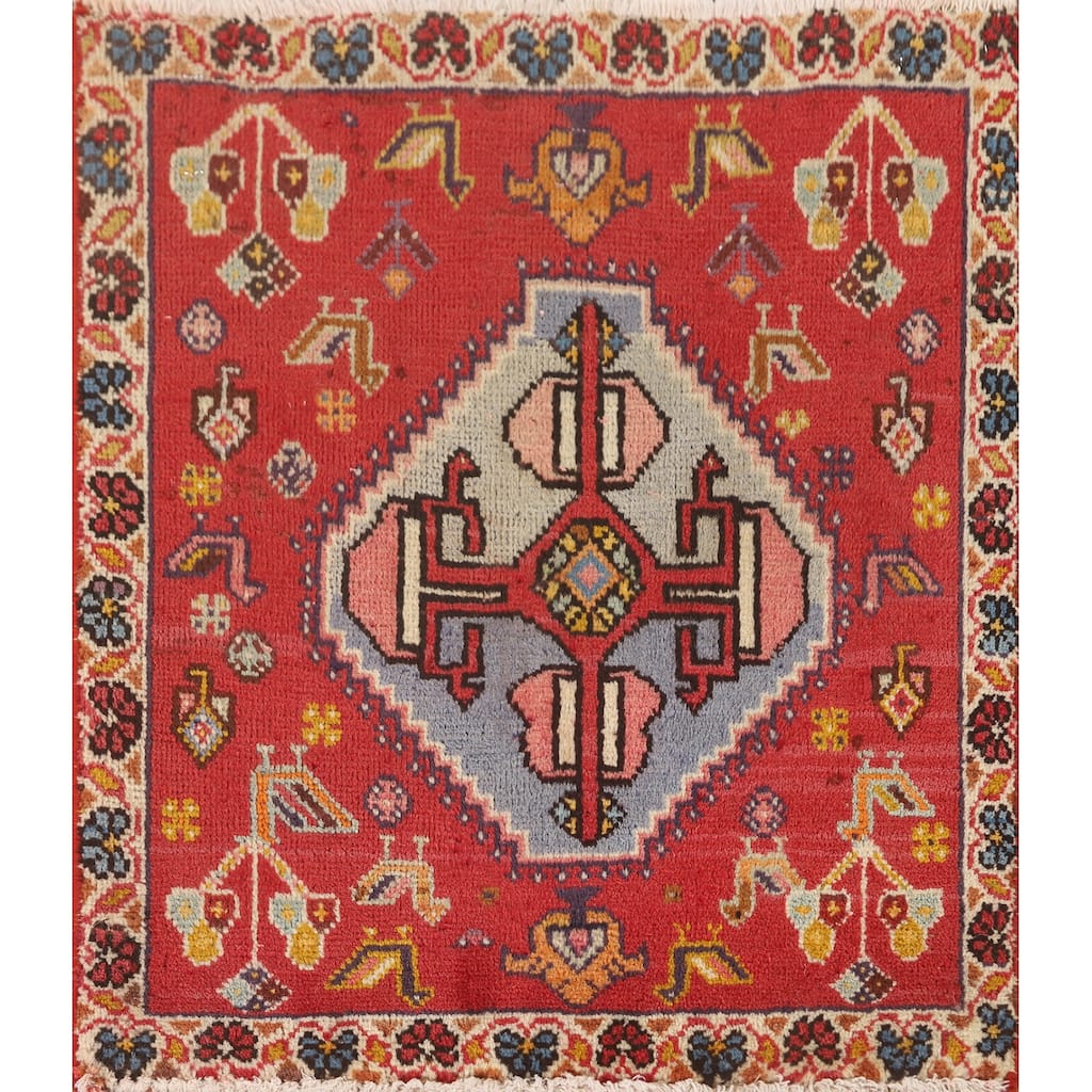 Tribal Shiraz Persian Vintage Square Rug Hand-Knotted Wool Carpet - 2'0" x 2'3"