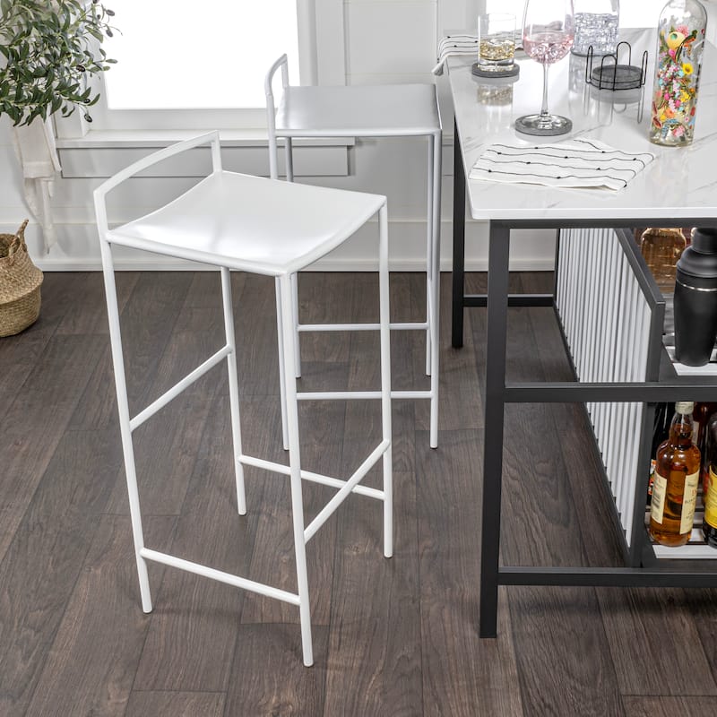 Bali 30" Coastal Contemporary Iron Saddle-Seat Low-Back Bar Stool with Foot Rest, by JONATHAN Y - 33"