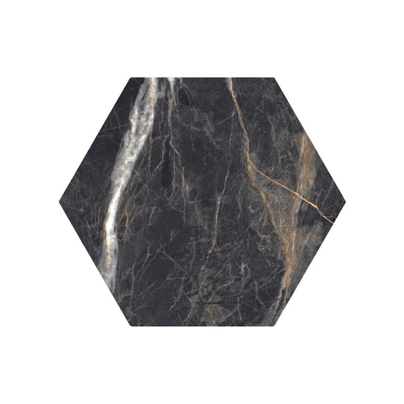 Oscuro 8x9 Black/ Gold Matte Hexagon Marble Look Porcelain Tile - Floor & Wall - Black/ Gold - Case of 24 (9.04 Sq. ft.)