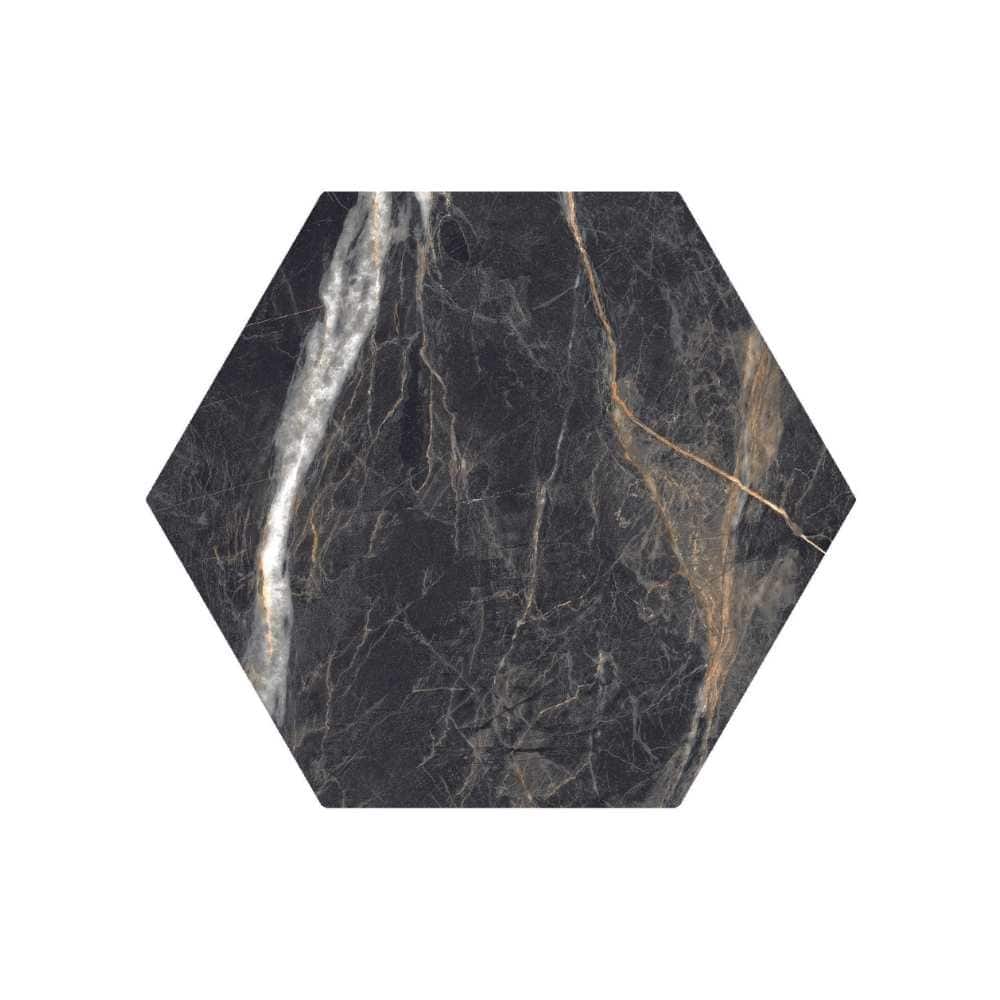 Oscuro 8x9 Black/ Gold Matte Hexagon Marble Look Porcelain Tile - Floor & Wall