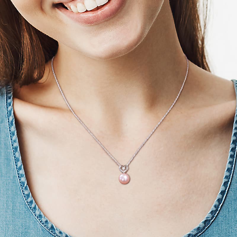 Miadora 9.5-10mm Pink Cultured Freshwater Pearl and Diamond Accent Heart Drop 10k White Gold