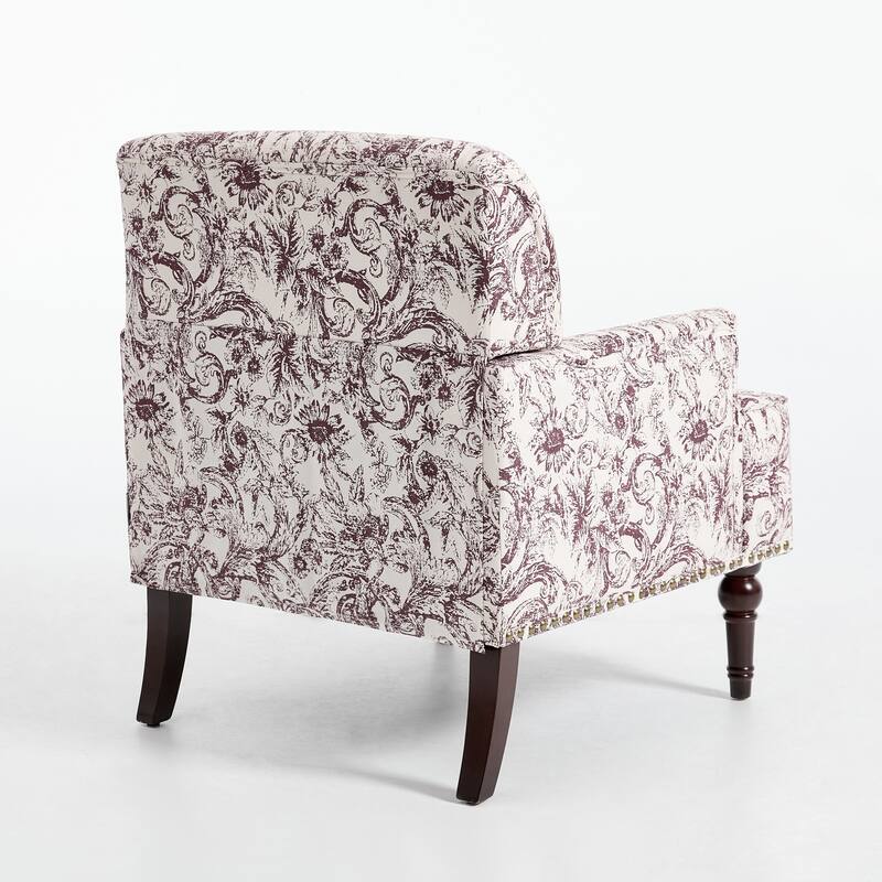 Striped Upholstered Linen Armchair with Brass Nailhead Trim