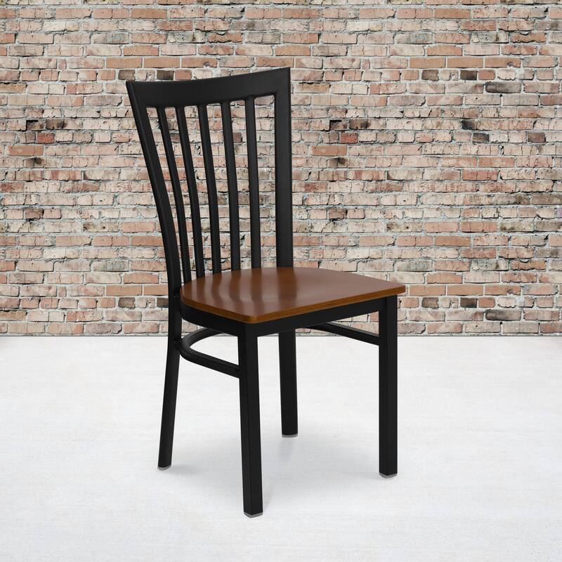 School House Back Metal Restaurant Chair - 17.25"W x 18.75"D x 34.75"H - 17.25"W x 18.75"D x 34.75"H - cherry wood seat/black metal frame