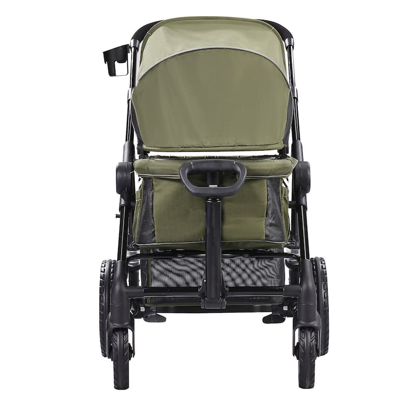 Carbon Steel All-Terrain Stroller Wagon Foldable Twin with Canopy and Tray - 47.2” L x 27.2” W x 42.1” H