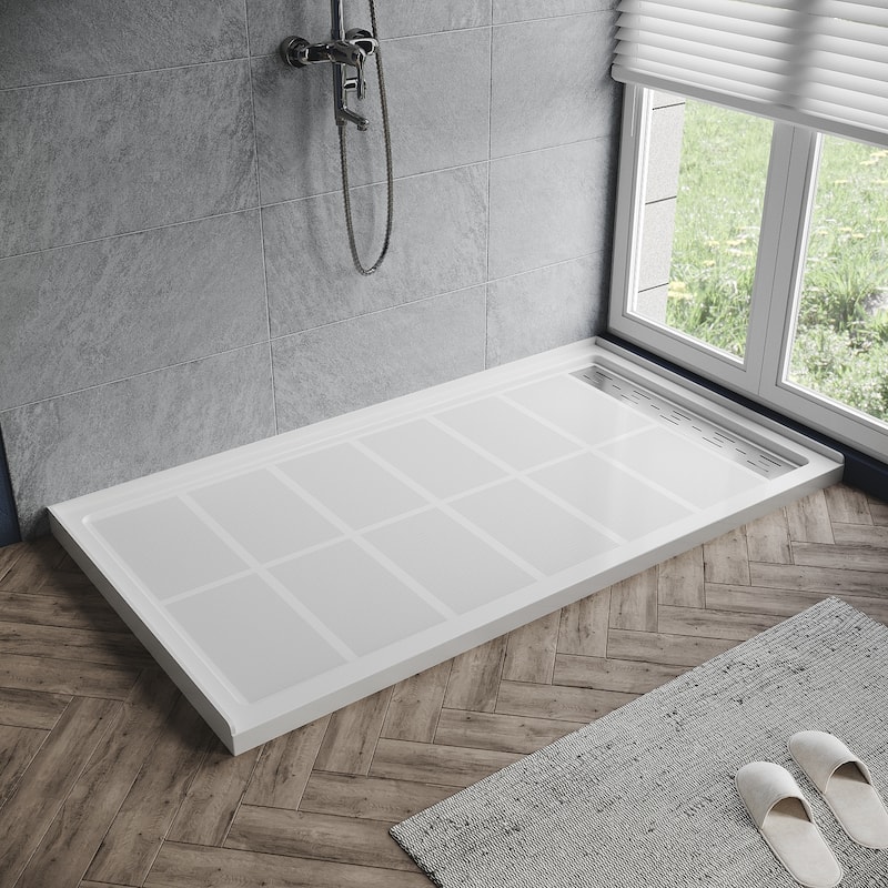 Elegant Rectangular SMC Shower Base 48'' W x 36'' D x 4'' H Single Threshold Anti-slip Shower Pan with Shower Drain