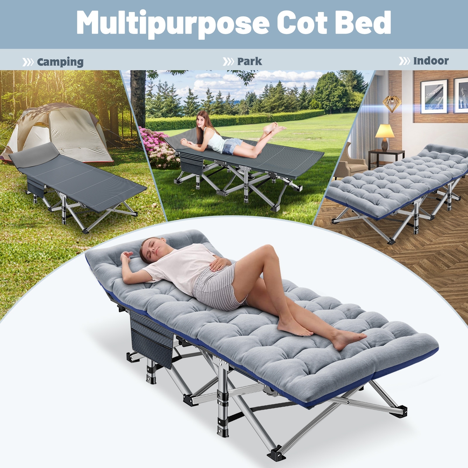 Folding Camping Bed Cot for Adults Guest Sleeping Bed with