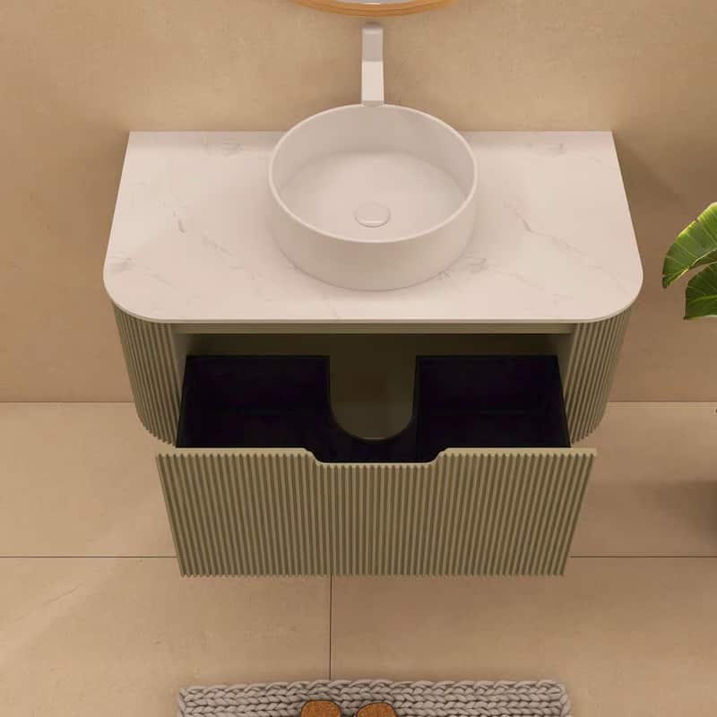 Wall-Mounted Bathroom Vanity with White Round Ceramic Sink