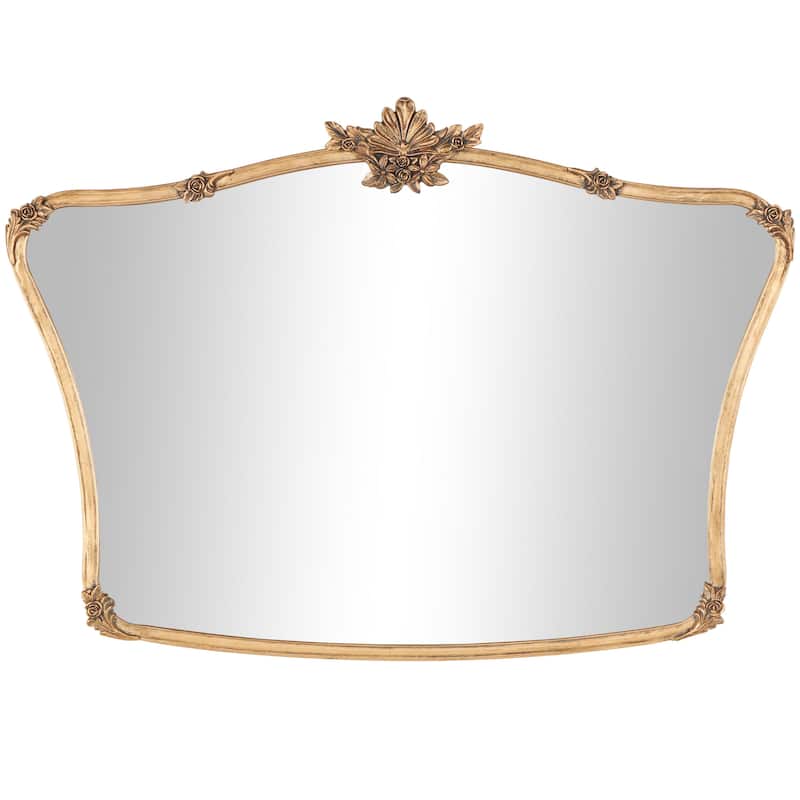 Metal Floral Orante Antique Curved Wall Mirror - Gold - Roche River Decor - 2"W x 36"L x 26"H
