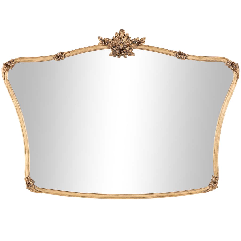 Metal Floral Orante Antique Curved Wall Mirror - Gold - Roche River Decor - 2"W x 36"L x 26"H
