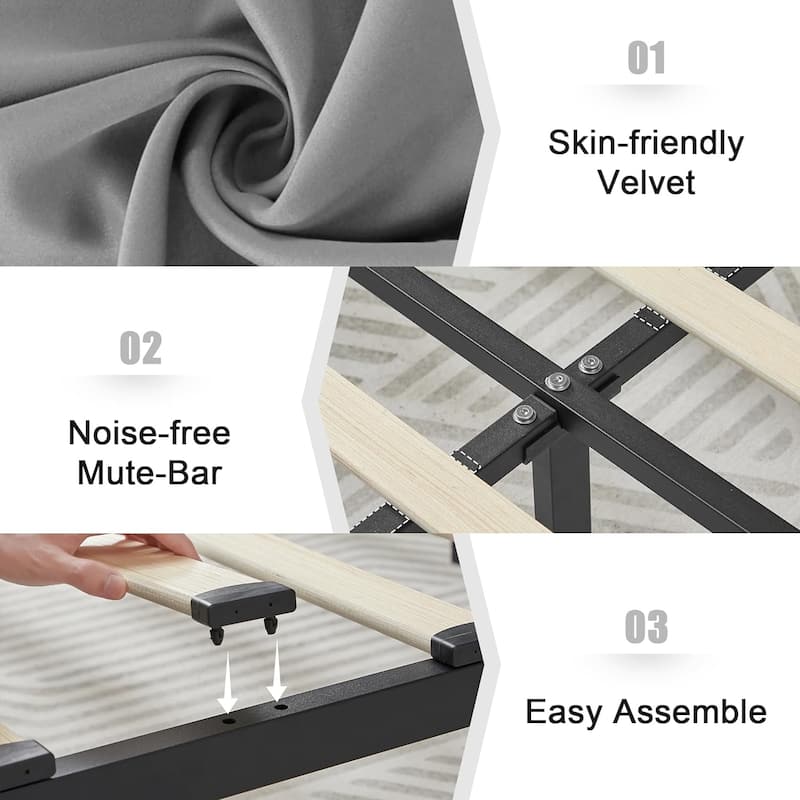 Javlergo Bed Frame with Storage Drawers, Upholstered Platform Bed Frame with Adjustable Headboard