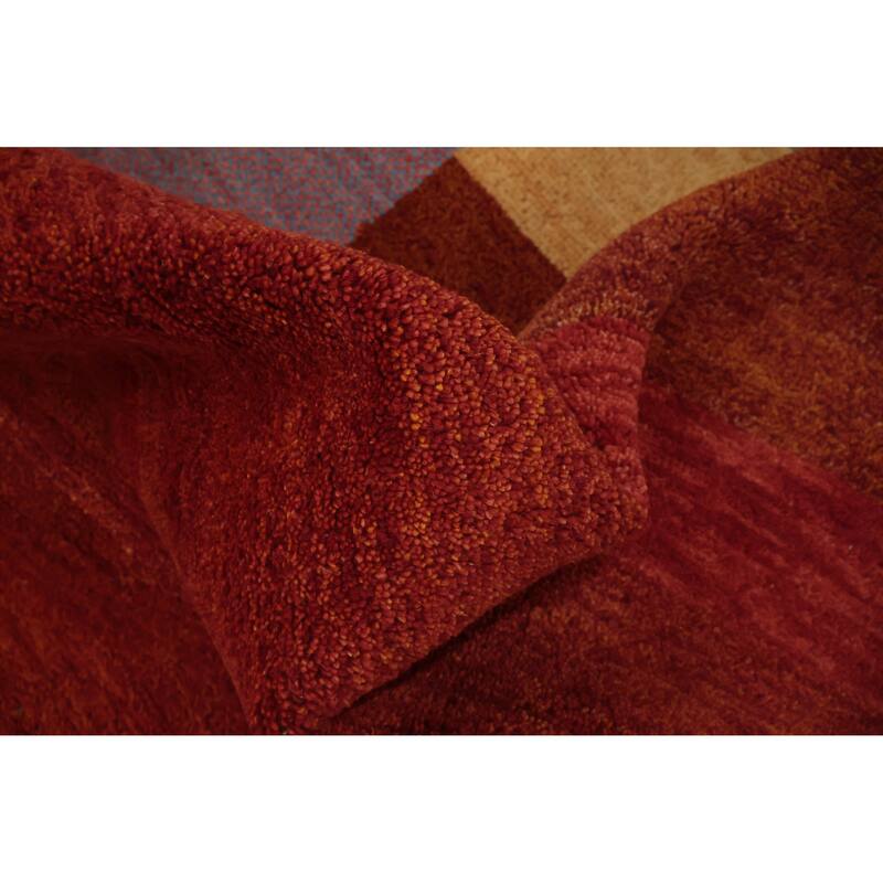 Hand Knotted Oriental 100% Wool Carpet Modern Geometric Oranges & Rust Gabbeh Area Rug - 9' 8'' X 6' 5''