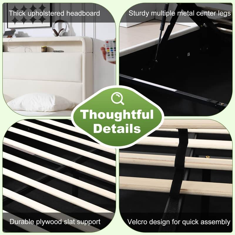 Upholstered Platform Bed With Charging Station & LED Lights
