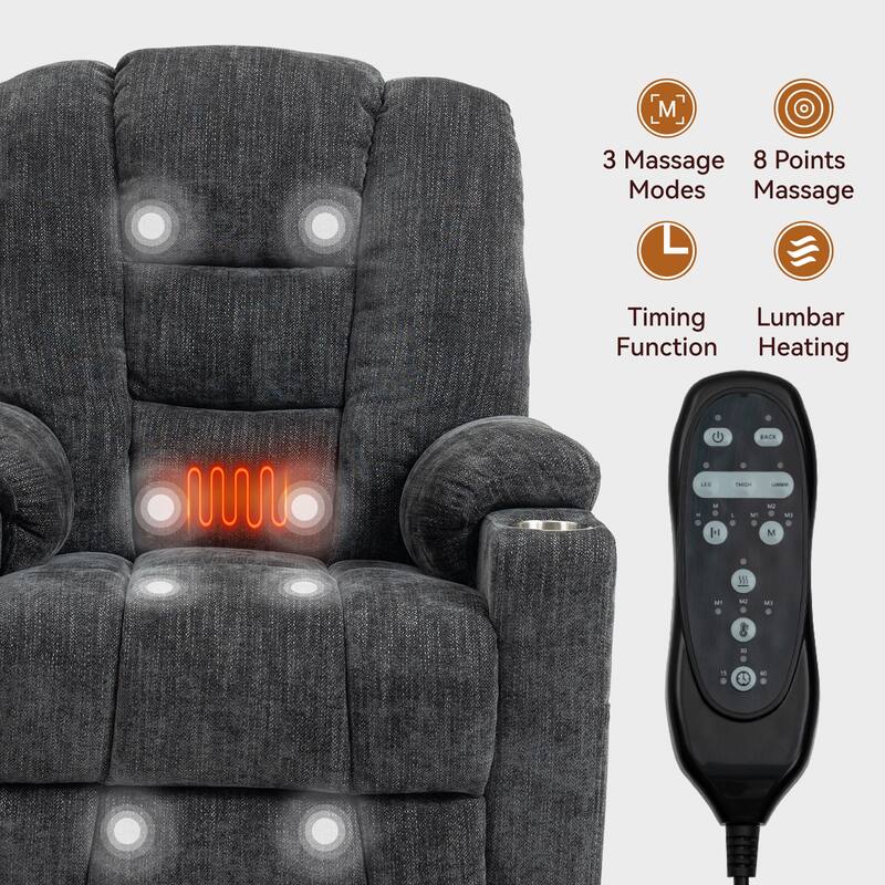 Roomfitters Oversized Power Lift Recliner, Heavy Duty Massage Chair with USB A & C Ports and Dual Cup Holders