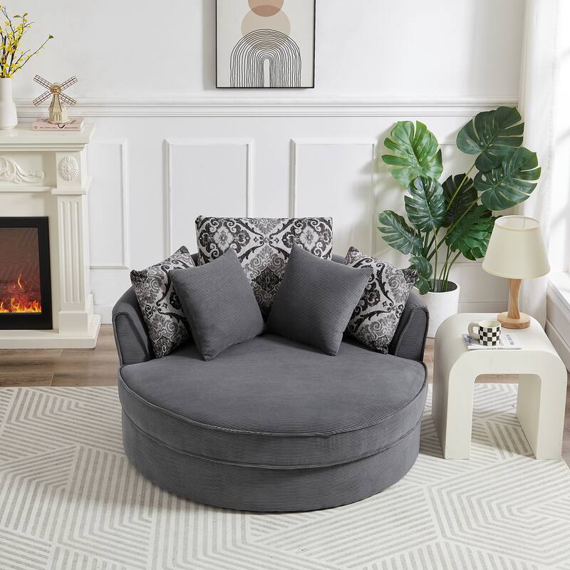 Swivel Accent Barrel Chair with 5 Movable Pillow 360 Degree Swivel Round Sofa Chair for Living Room