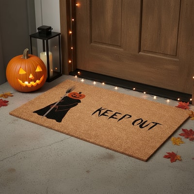 HomeRoots 24" X 36" Natural And Brown Spooky Pumpkin Halloween Outdoor Coir Door Mat - 24.00' X '36.00