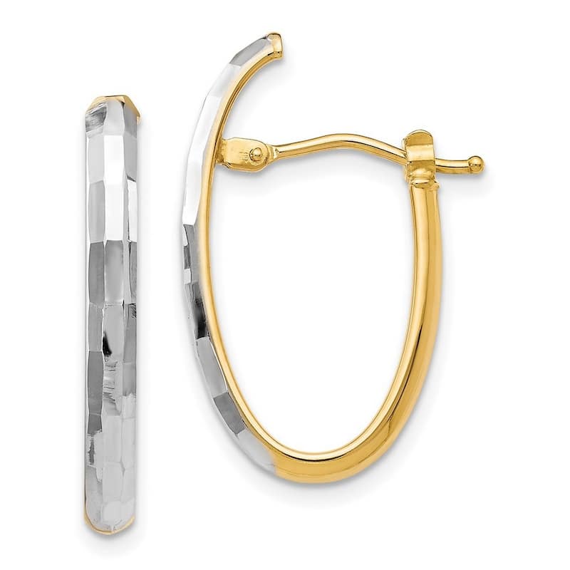 Curata 14k Yellow Gold White Rhodium Diamond-Cut Hinged 4x25mm Hoop Earrings