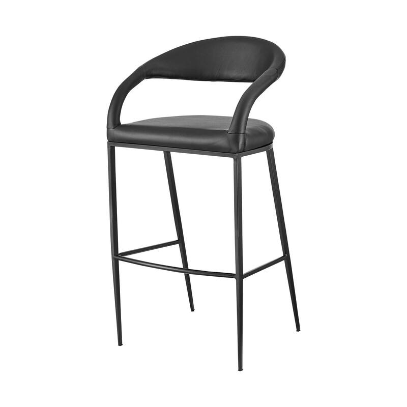 HomeRoots 26" Black Faux Leather and Iron Low Back Counter Height Bar Chair