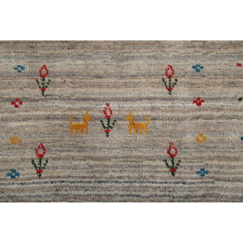 Striped Gabbeh Square Area Rug Handmade Wool Carpet - 9'9"x 9'7"