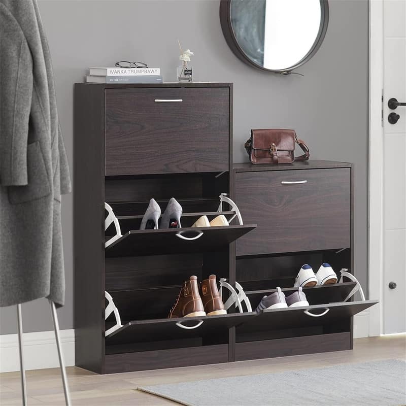Brown Shoe Cabinet with 2 Flip-Drawers - 9.4"D x 23.6"W x 31.5"H