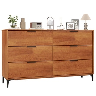 Gymax 6-Drawer Double Dresser w/ Interlock System Metal Support Legs