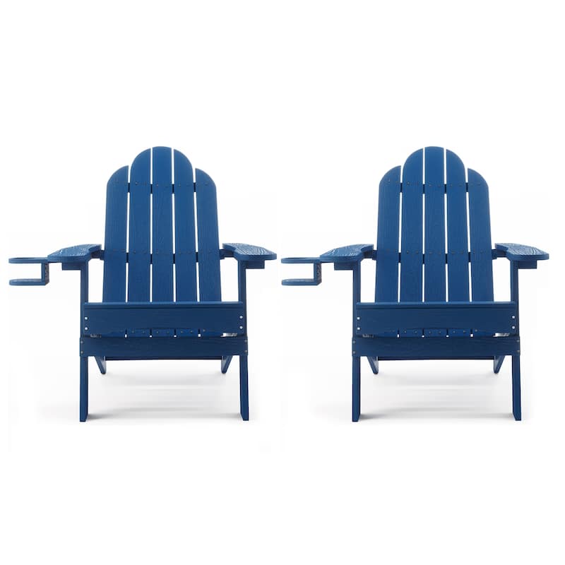 All-Weather Folding Plastic Outdoor Patio Adirondack Chairs With Cup Holder Set of 2 - 35"D x 30"W x 36.2"H