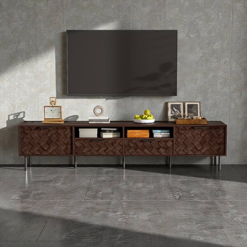78.7" Modern TV Stand for TVs up to 85 Inch, Entertainment Center with Closed Storage, Soft-Close Hinges, Iron Legs