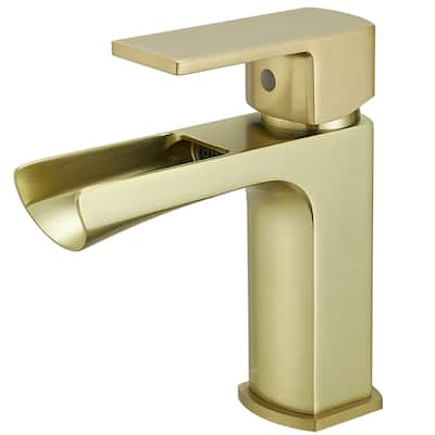 Single Handle Bathroom Faucet with Drain Set 1 Hole Brass Modern Waterfall Bathroom Sink Basin Vanity Faucets