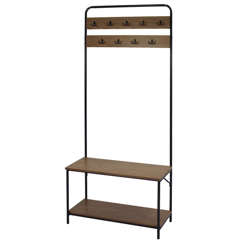 Carbon Loft Mathieu Hall Tree with 9 Hooks in Black Metal Frame - 32" x 12" x 67"