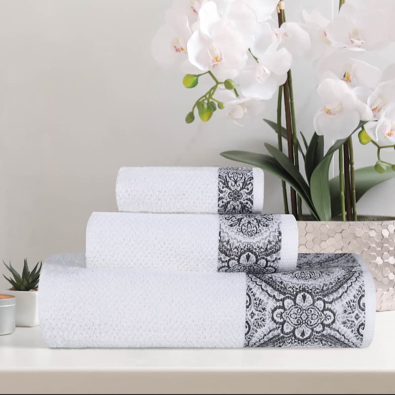 Superior Medallion Cotton Jacquard Texture 3 Piece Assorted Towel Set