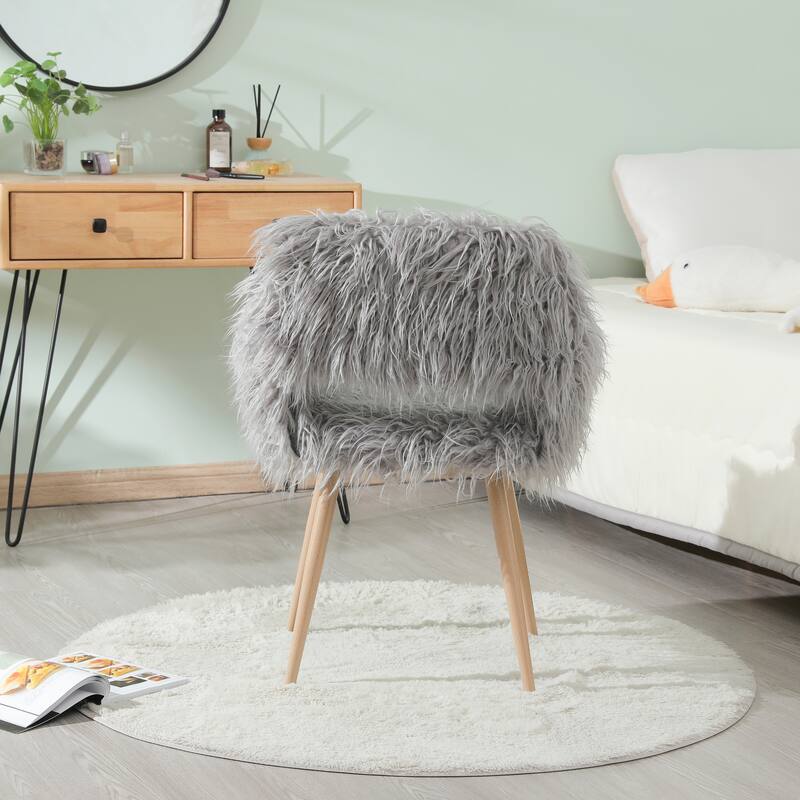 White Faux Fur Upholstered Make up Chair Side Dining Chair
