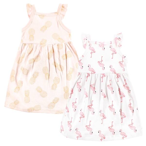 slide 1 of 1, Hudson Baby Baby Girl Cotton Dresses, Flamingo Pineapple 0-3 Months - Flamingo Pineapple