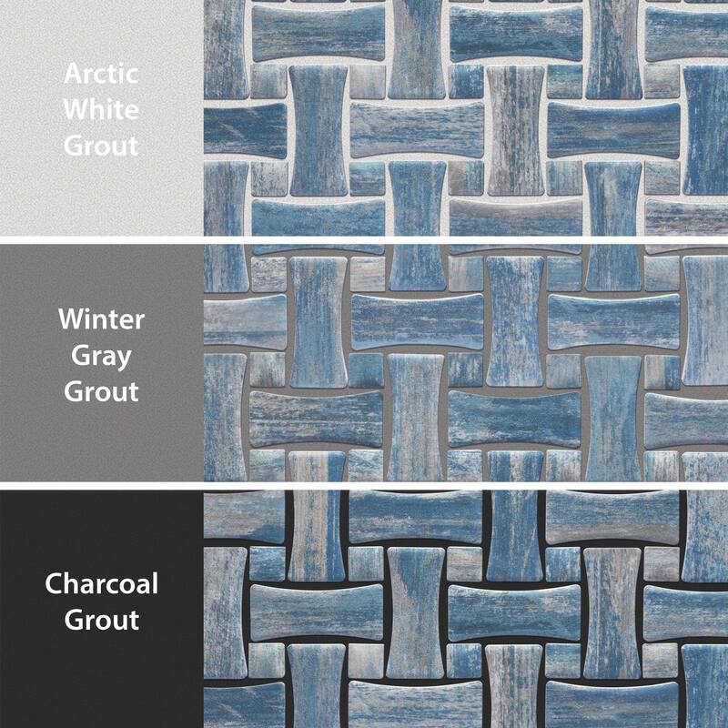 Merola Tile Cassis Dog Bone Basketweave Blue w/ Blue Dot 10" x 10" Porcelain Mosaic Floor and Wall Tile