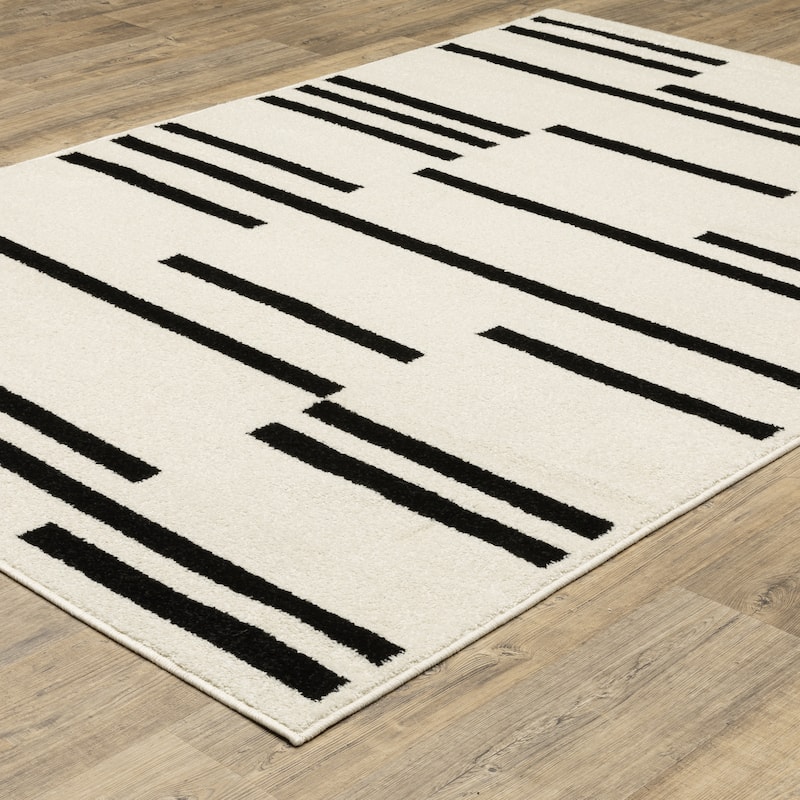 Quartz Staggered Stripes Beige/ Black Area Rug