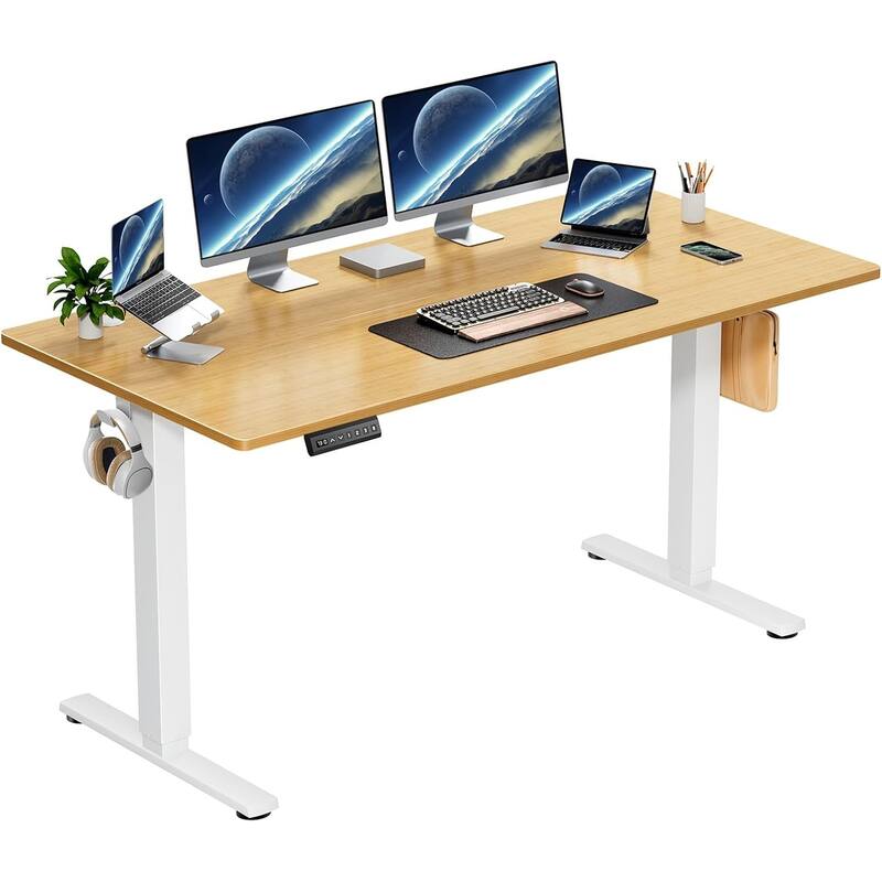 Electric Height Adjustable Standing Desk, 55x24 Inches, Ergonomic Sit-to-Stand Rising Computer Table for Home Office