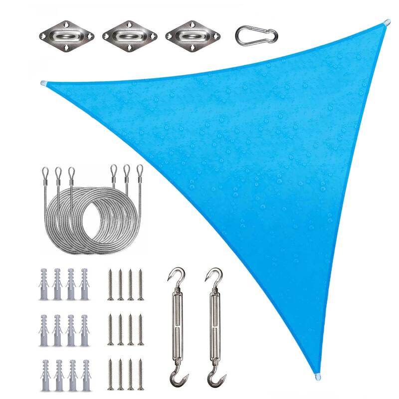 ColourTreeUSA Waterproof Triangle Sun Shade Sail w/Hardware Installation Kit + Cable Ropes UV Block 220 GSM - 12' x 12' x 12' - Blue
