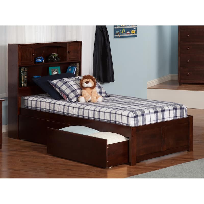 AFI Newport Twin Size Platform Bed with Footboard & Storage Drawers in Walnut