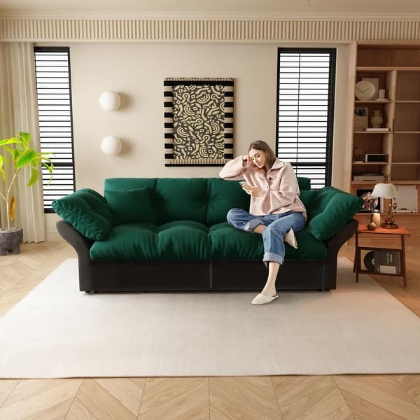 slide 2 of 33, 74.8" Queen Size Pull Out Sofa Bed 3-in-1 Convertible Sleeper Tufted Sofa with 2 Soft Pillows