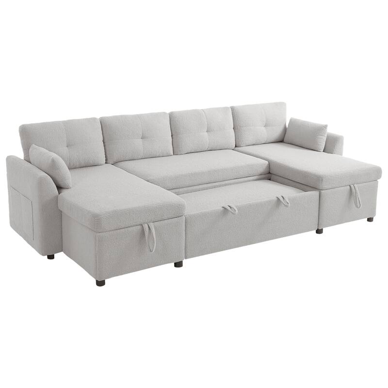 Oversized U-shaped Sectional Sofa with USB Ports, Dual Storage Chaise Lounges Sofa with Pull-out Bed Convertible Sleeper Sofa