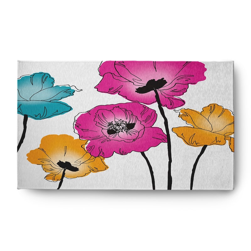Popping Poppies Spring Chenille Indoor/Outdoor Rug - Pink - 3' x 5'