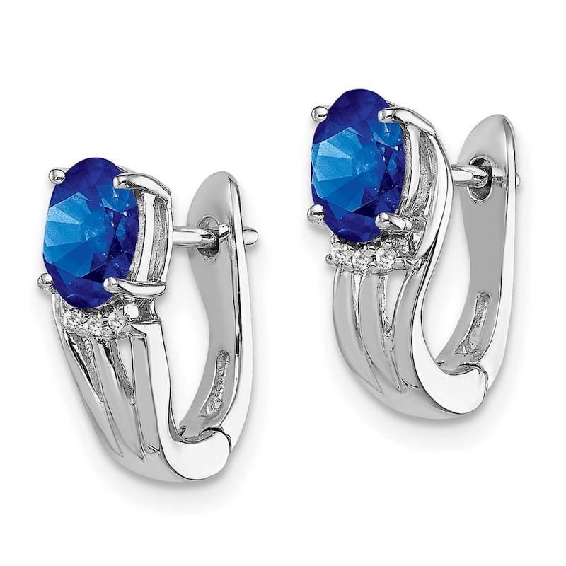 Curata 925 Sterling Silver Solid Polished Hinged hoop Rhodium Plated Diamond Sapphire Hinged Earrings - 13x13mm Wide 4mm