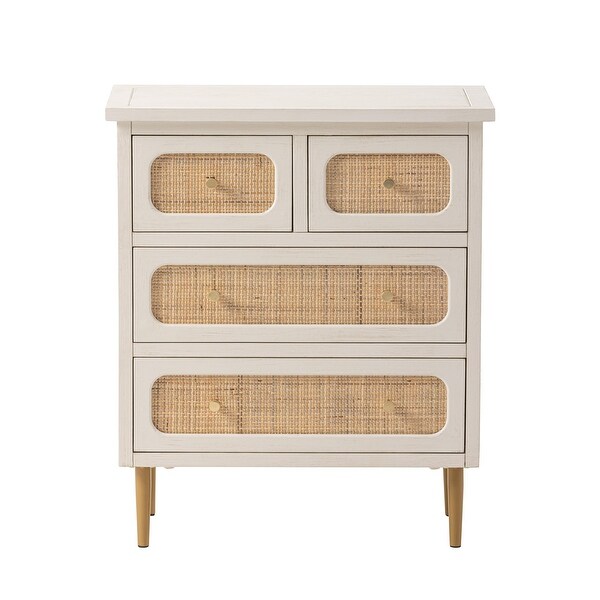 COZAYH Farmhouse Wicker Rattan Nightstand, Boho Mid-Century