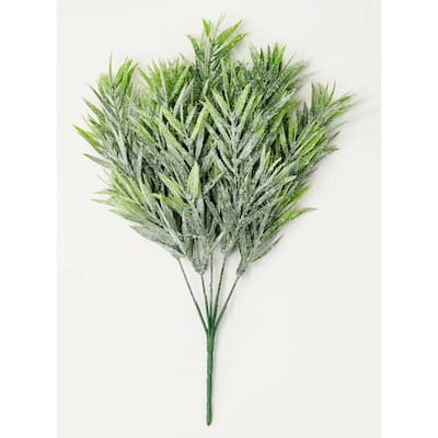 14" Glittered Green Leaves Bush, Set of 3