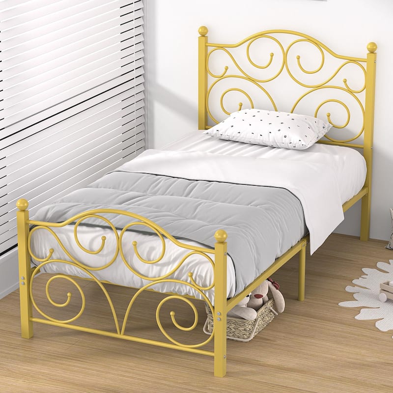 VECELO Metal Platform Bed Frame with Scroll Headboard, Twin/Full/Queen Size Beds