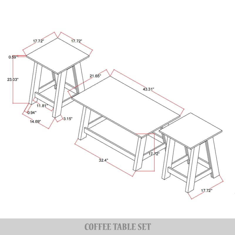 CraftPorch Rustic 2-Pieces End Tables with Coffee Table