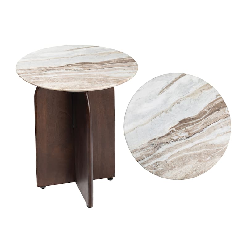 Naomi 18" Marble/Wood X-Base Accent Table - 15.75L x 15.75W x 18H