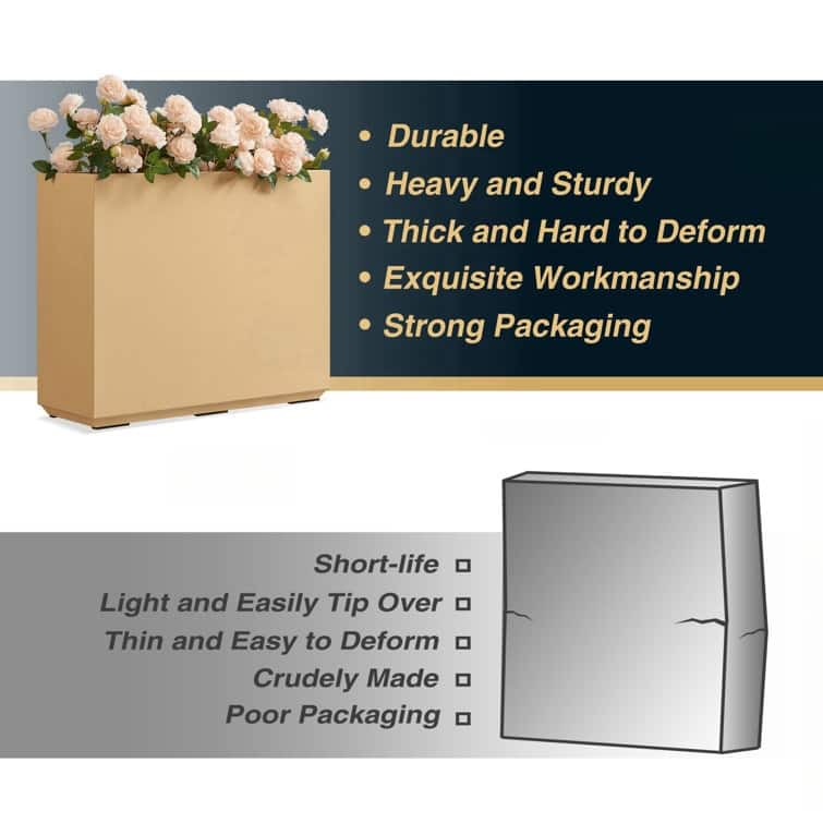 Metallic Heavy Planter for Outdoor Plants, 24.02" H x 30" W x 9.84" D	Tall and Long Metal Divider Planter Box
