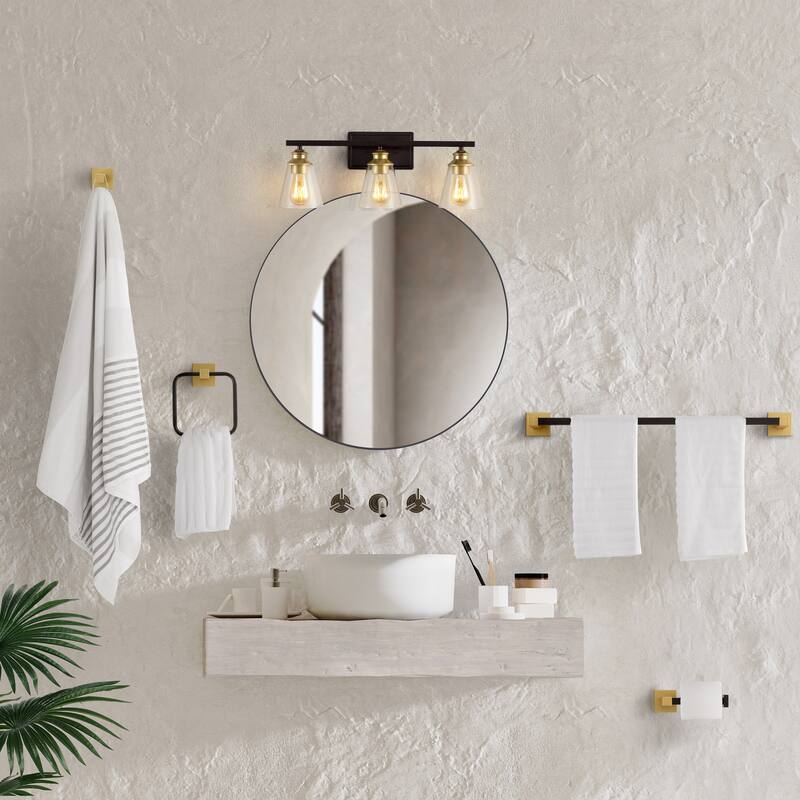 Caia 22.88" 3-Light Vintage Classic Vanity Light with Bathroom Hardware Accessory Set, (5-Piece) by JONATHAN Y