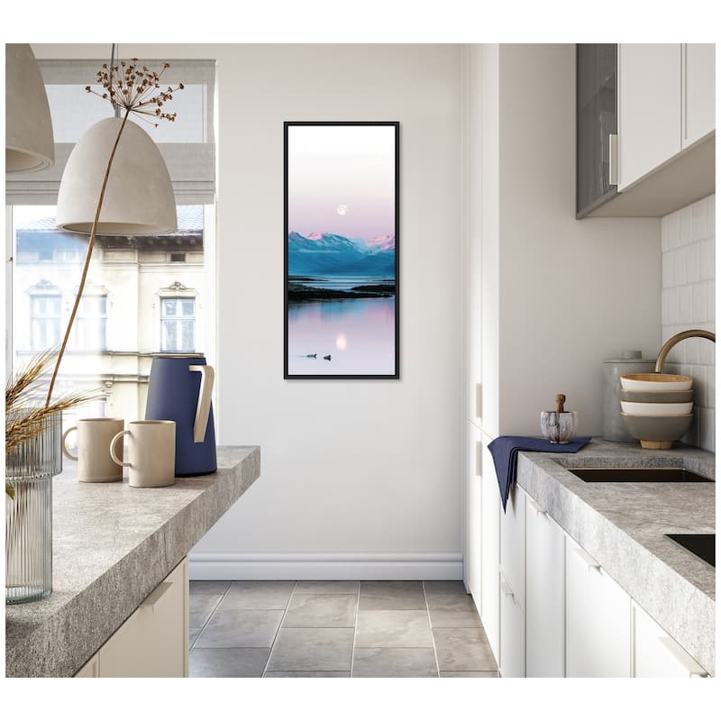 Kate and Laurel Sylvie Two Ducks in a Lake during Pastel Moonrise over Icelandic Mountains Framed Canvas by Michael Schauer