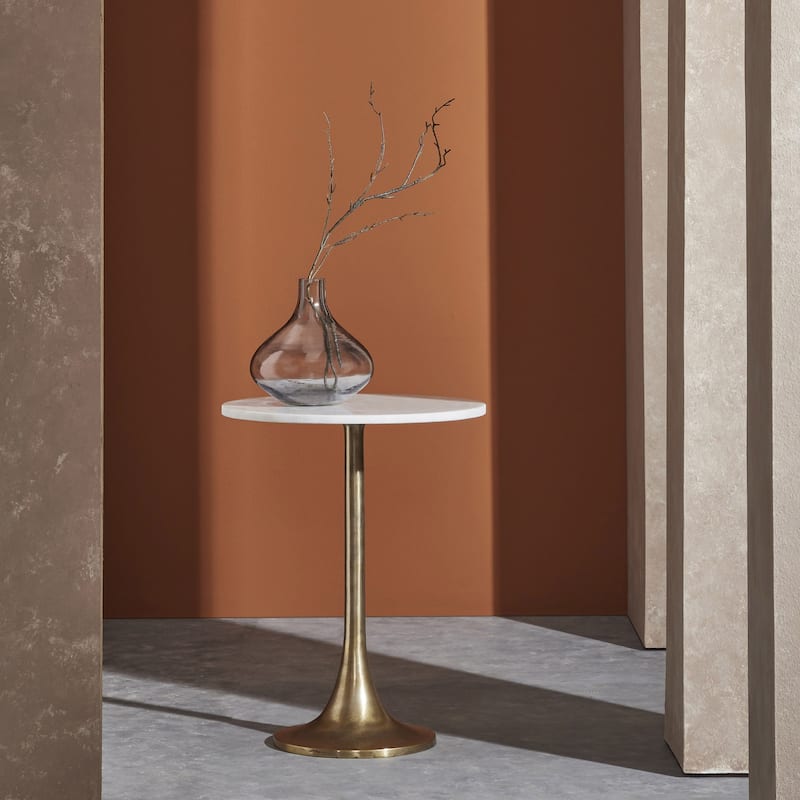 Antique Brass Amalya Side Table - 23" - Bronze and White
